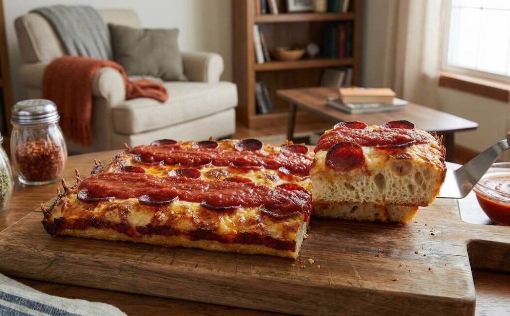 Amerykański rodzaj pizzy Detroit style.