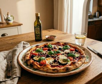 Pizza wegetariańska upieczona w 250 stopniach.
